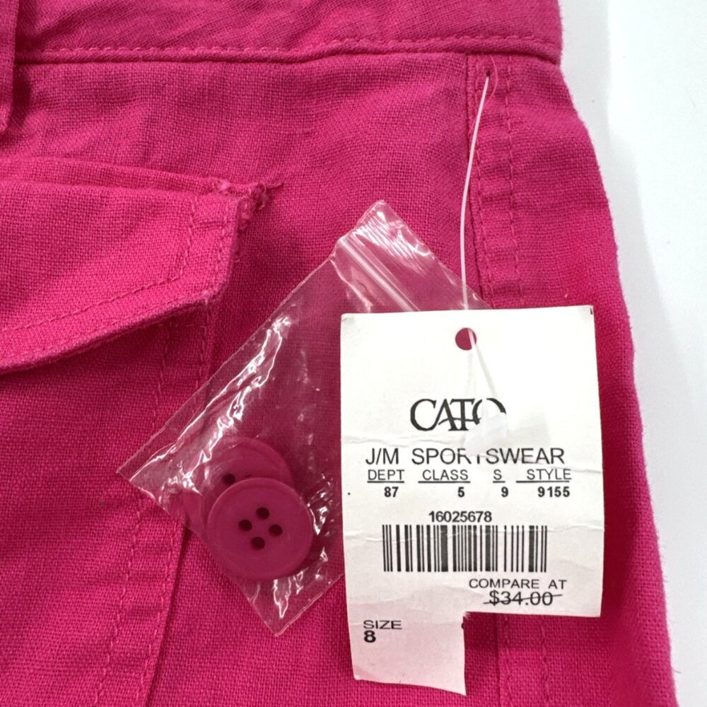 Cato Womens Capri Pants 8 Pink Linen Straight Cropped Stretch Pockets Travel NEW - Picture 2 of 9